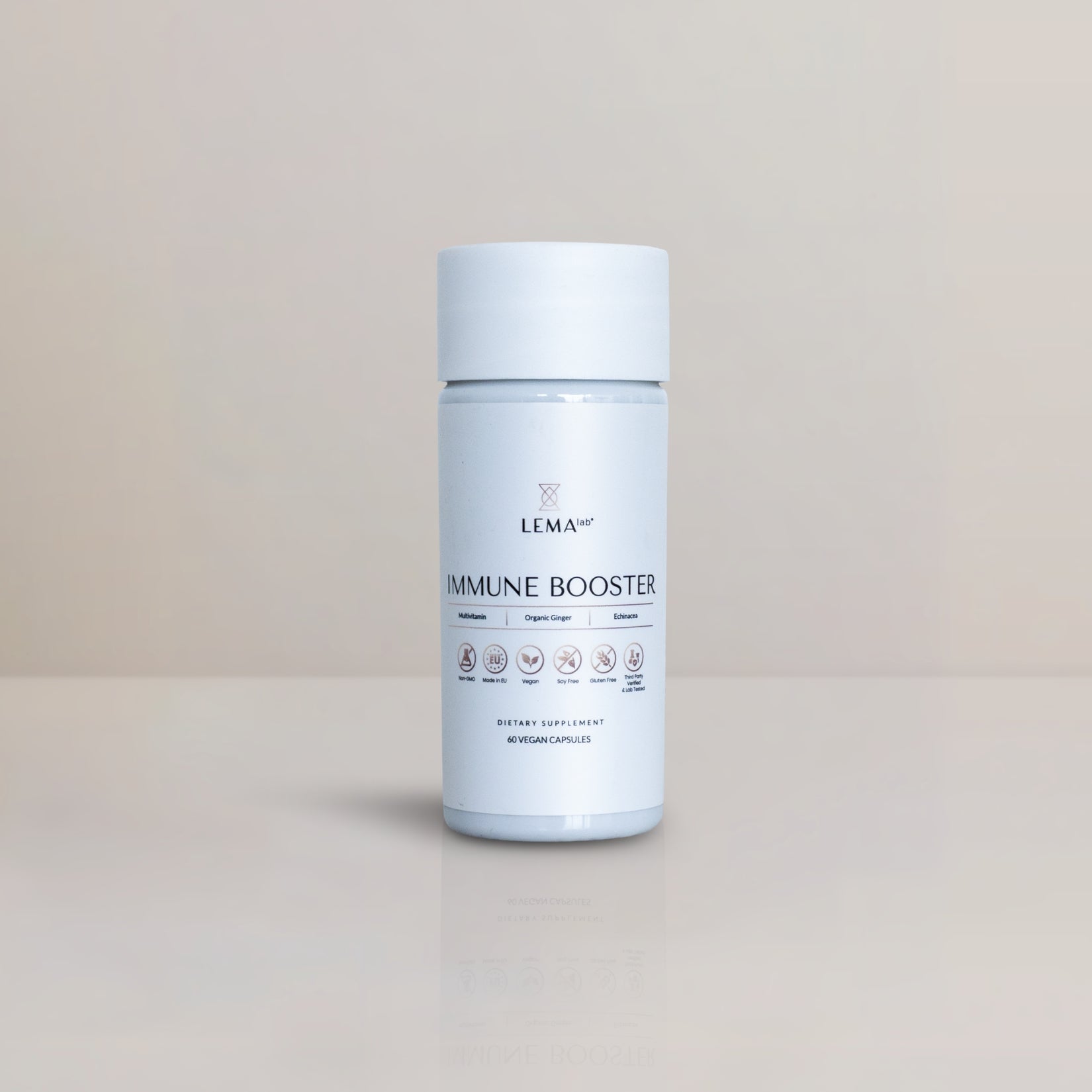 LEMAlab IMMUNE BOOSTER supplement container on a beige background
